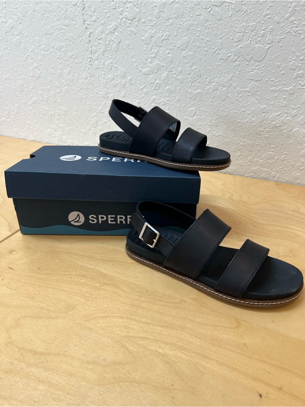 Sperry Waveside Black Double-Strap Leather Slingback Sandals size 6